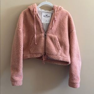 Crop teddy jacket in pink